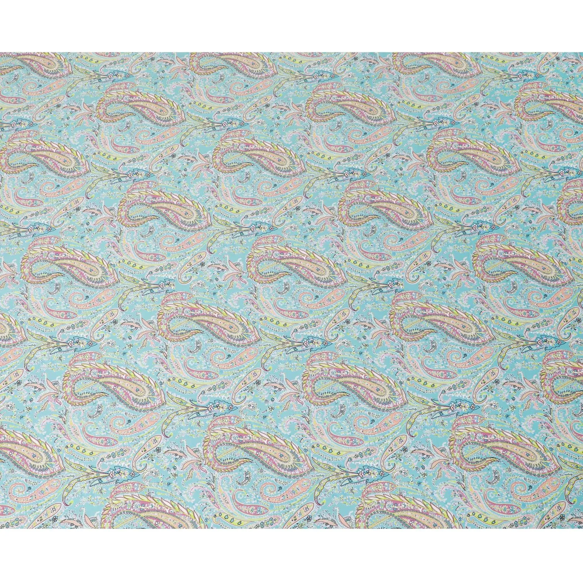 Light Dynasty green synthetic crepe fabric with multicolor print in paisley design-D15656