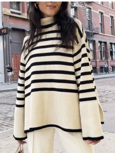Little Cozier Striped Oversized Turtleneck Sweater