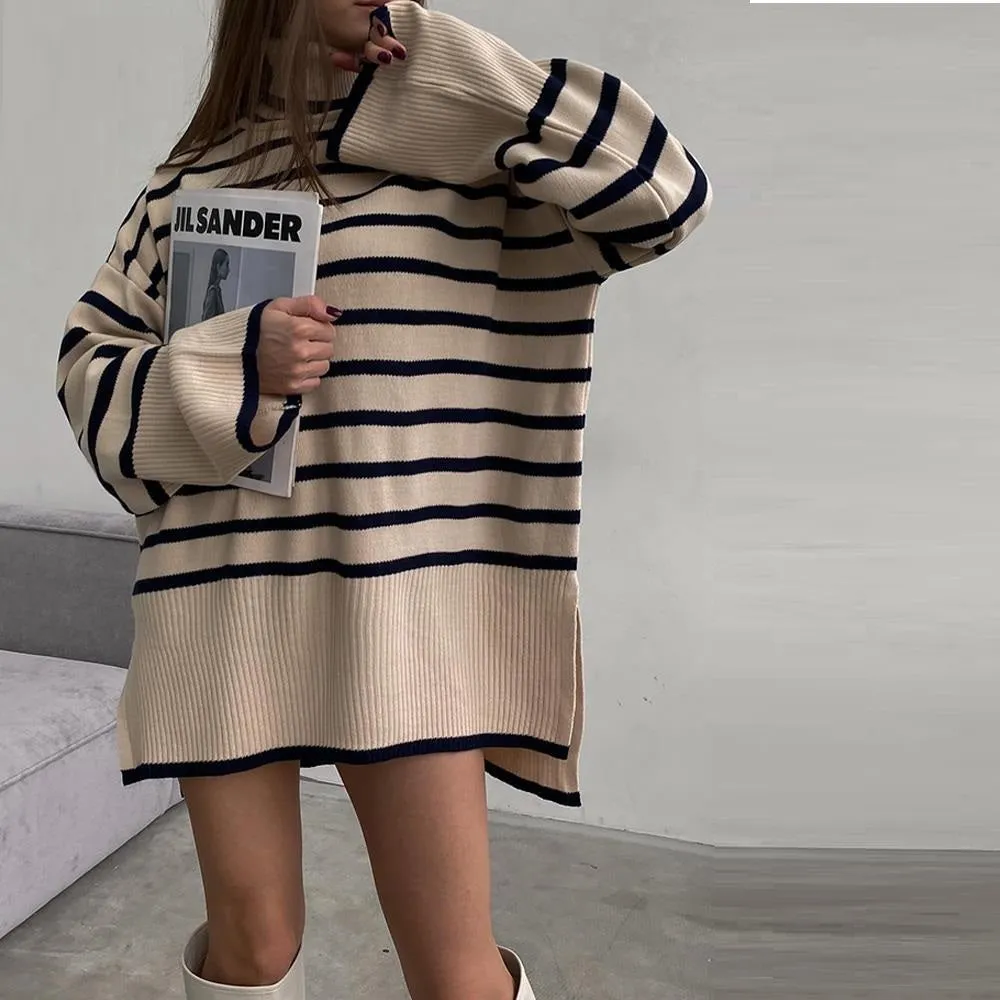 Little Cozier Striped Oversized Turtleneck Sweater