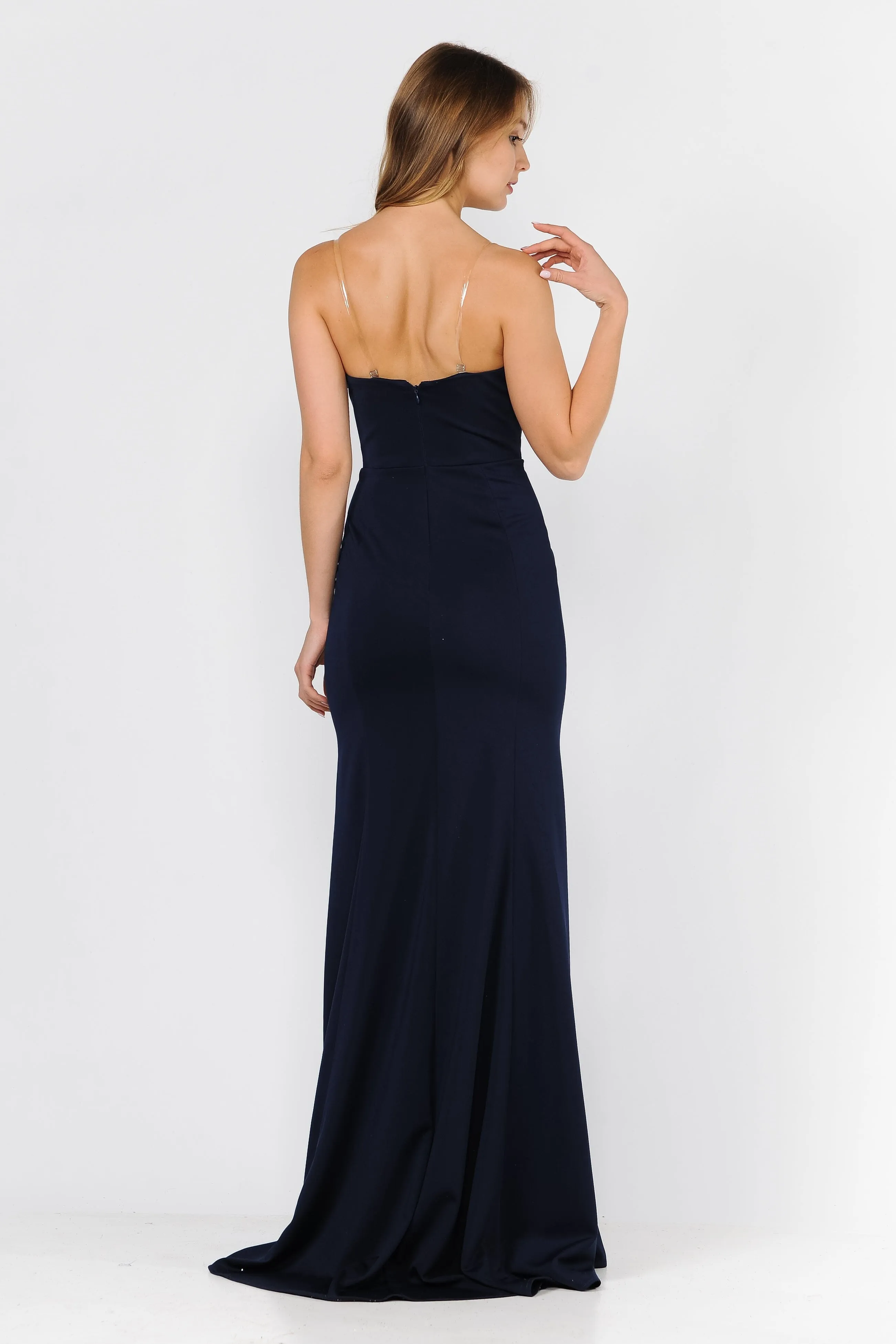 Long Fitted Illusion Strapless Dress by Poly USA 8488