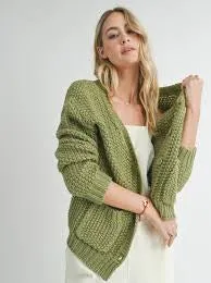 SADIE & SAGE-ELEANOR BUTTON DOWN CARDIGAN-MATCHA GREEN