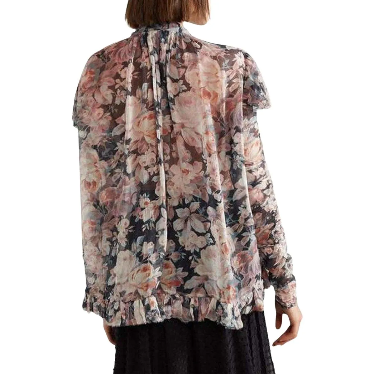 Tempest Frolic Ruffled Floral Print Silk Blouse